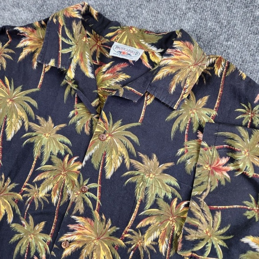VTG Pacific Legend Mens Hawaiian Shirt Tan Black Made In Hawaii READ no size tag